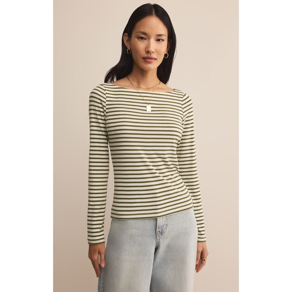 Z Supply Pristine Rib Striped Tee - Fern NWT SIZE XS S